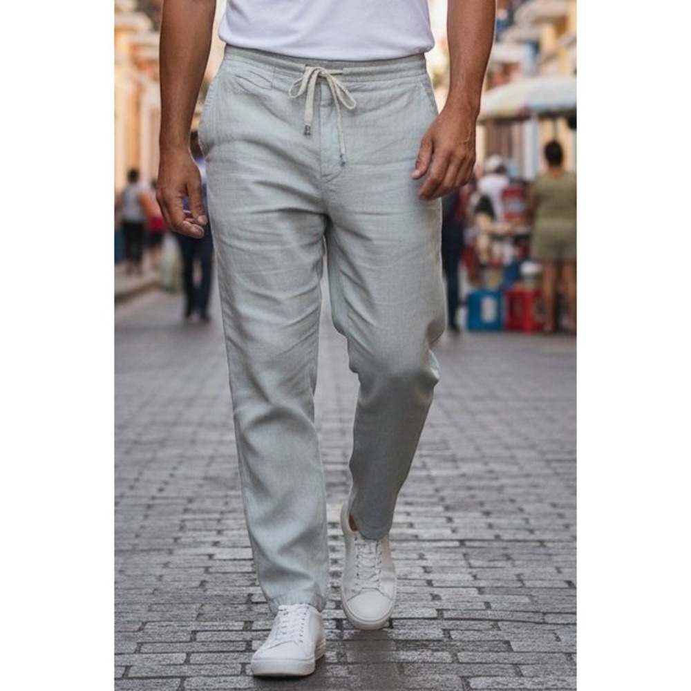Black Brown Linen Mens Trousers Grey 36/30 Pants Summer Old Money Quiet Luxury